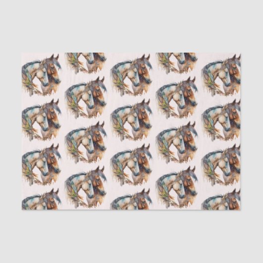 Twee prachtige paarden Western Boho-patroon Tissuepapier (Voorkant)