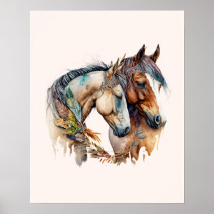 Twee prachtige paarden Western Boho Poster