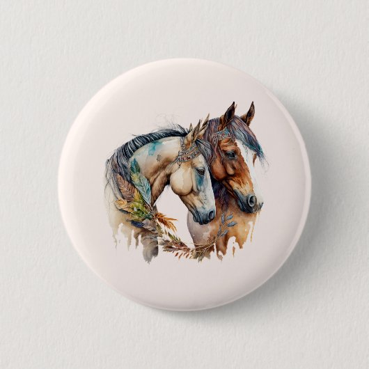 Twee prachtige paarden Western Boho Ronde Button 5,7 Cm (Voorkant)