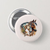 Twee prachtige paarden Western Boho Ronde Button 5,7 Cm (Voorkant /achterkant)