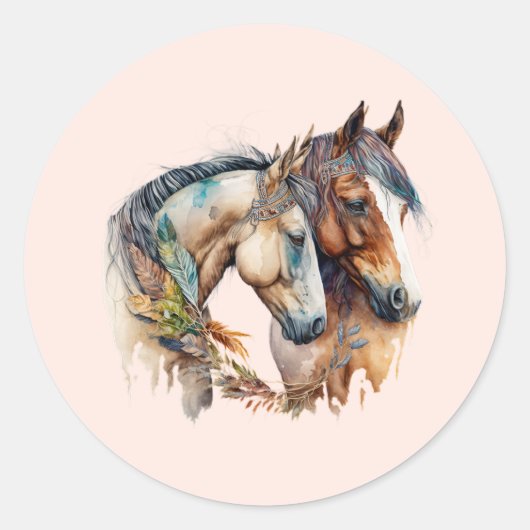 Twee prachtige paarden Western Boho Ronde Sticker (Voorkant)