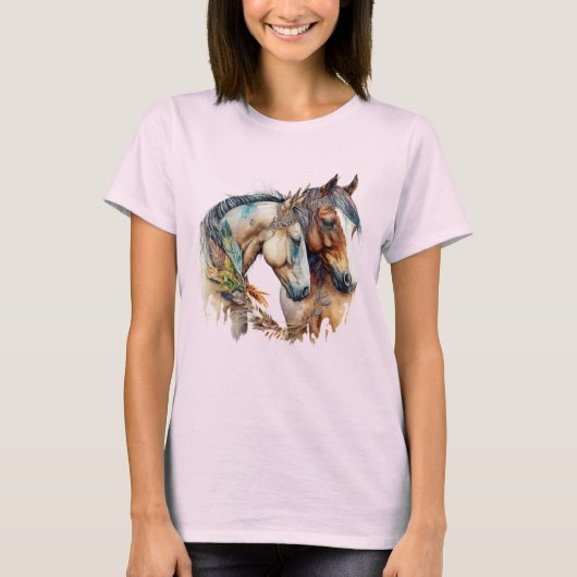 Twee prachtige paarden Western Boho T-shirt (Voorkant)