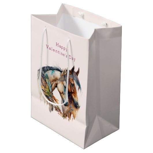 Twee prachtige paarden Western Boho Valentijnsdag Medium Cadeauzakje (Voorkant Gekanteld)