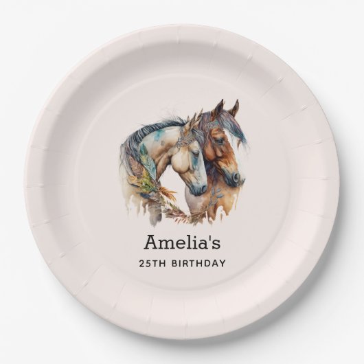 Twee prachtige paarden Western Boho Verjaardag Papieren Bordje (Voorkant)