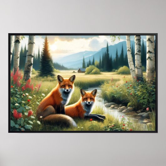 Twee prachtige rode vossen die rusten poster (Voorkant)