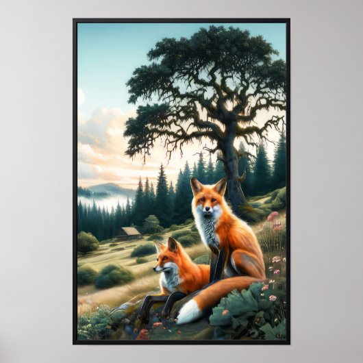 Twee prachtige Waterverf rode vossen rusten Poster (Voorkant)