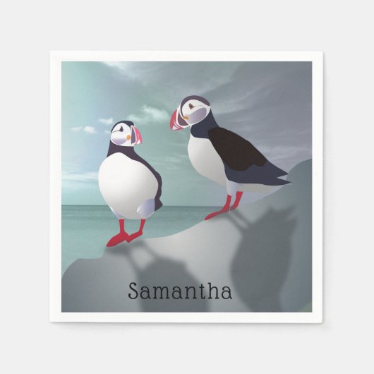 Twee Puffins Design Paper Napkins Servet (Voorkant)