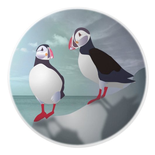 Twee Puffins-ontwerpen Keramische Knop (Voorkant)