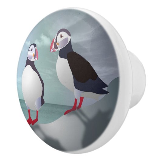 Twee Puffins-ontwerpen Keramische Knop (Rechts)