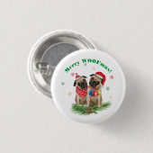 Twee pug-honden in Santa Hats - Merry WOOFmas! Ronde Button 3,2 Cm (Voorkant /achterkant)
