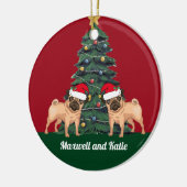 Twee pug kersthonden in Santa Hat Cute Custom Keramisch Ornament (Links)