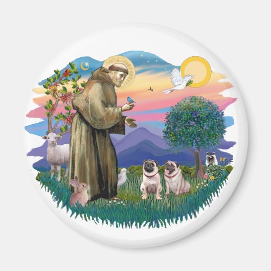 Twee Pugs (reebruin) Magneet (Voorkant)