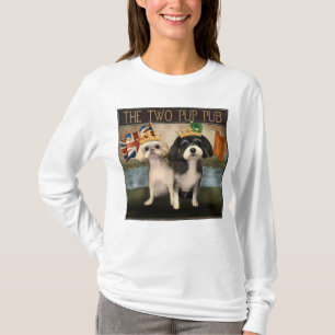 Twee Pup Pub Bord met Britse en Ierse Vlaggen T-shirt
