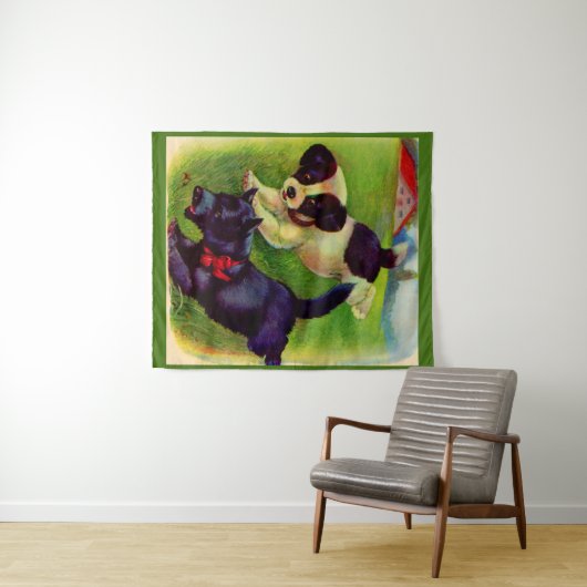 twee puppies, één een Scottie dog print Wandkleed (In Situ (horizontaal))