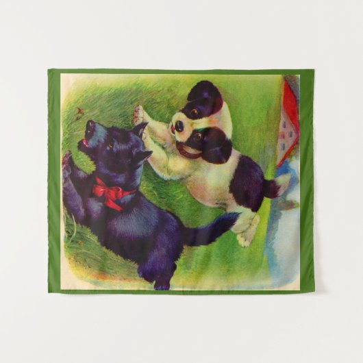 twee puppies, één een Scottie dog print Wandkleed (Voorkant (horizontaal))