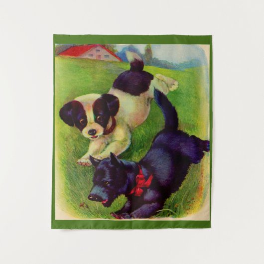 twee puppies, één een Scottie dog print Wandkleed (Voorkant)