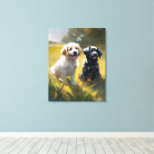 Twee Puppies in het gras Canvas Afdruk (Insitu (Houten vloer))