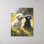 Twee Puppies in het gras Canvas Afdruk (Voorkant)