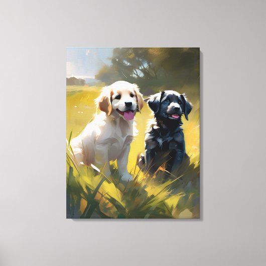 Twee Puppies in het gras Canvas Afdruk (Voorkant)