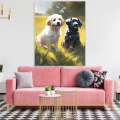 Twee Puppies in het gras Canvas Afdruk (Insitu (Woonkamer))