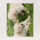 Twee Puppies met geel gele lobby's Legpuzzel (Verticaal)