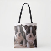 Twee Puppies van Boston Terrier Tote Bag (Voorkant)