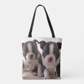 Twee Puppies van Boston Terrier Tote Bag (Achterkant)