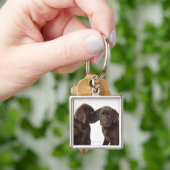 Twee Puppies voor chocolade-labrador-reproductiedr Sleutelhanger (Hand)