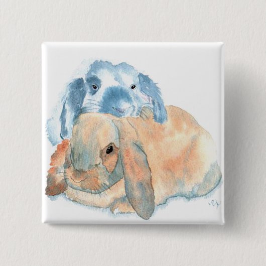 Twee Rabbits Buttonnen Vierkante Button 5,1 Cm (Voorkant)