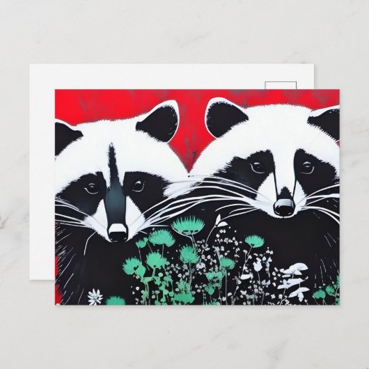 Twee Raccoons Briefkaart (Voorkant / Achterkant)
