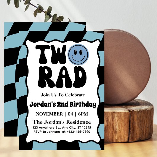Twee Rad Blauw Jongen 2e Verjaardagsfeestje Kaart