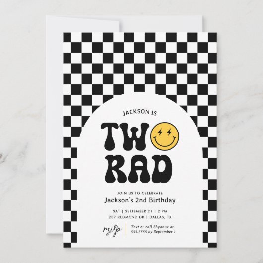 Twee Rad Checker Gelukkig Gezicht 2e Verjaardag Kaart (Voorkant)