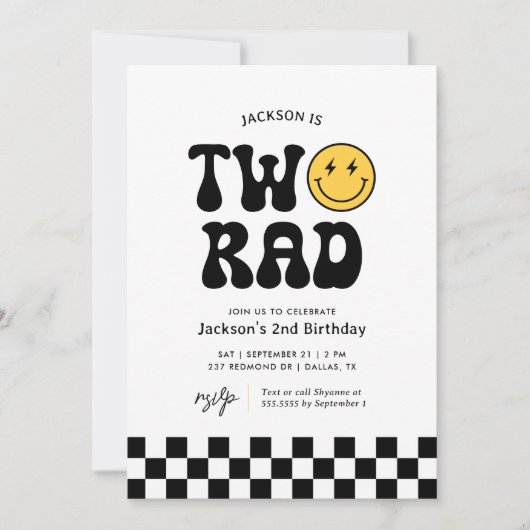 Twee Rad Checker Gelukkig Gezicht 2e Verjaardag Kaart (Voorkant)