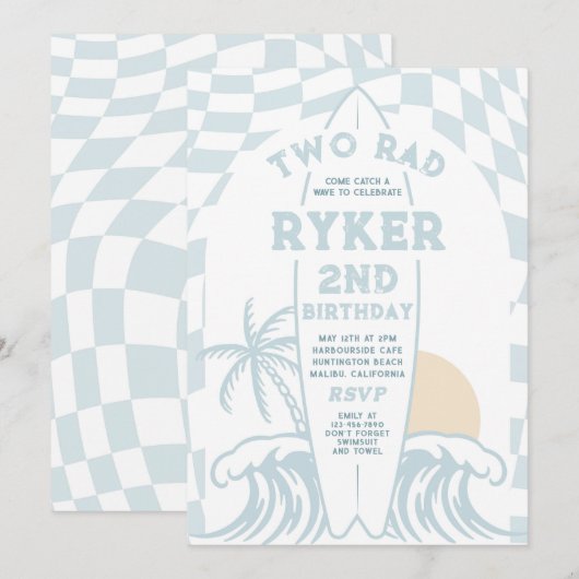 Twee Rad Modern Surf Surfboard 2e verjaardagsfeest Kaart (Voorkant / Achterkant)