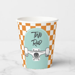 Twee Rad Skateboard Retro Oranje Geruit Papieren Bekers