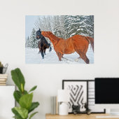 Twee Ranch Horses die spelen in de wintersneeuwen Poster (Thuiskantoor)