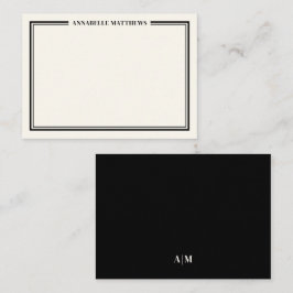 Twee rand minimalistische naammonogram notitiekaartje