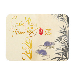 Twee Ratten Bamboe Vietnamees Nieuwjaar 2020 HFM Magneet