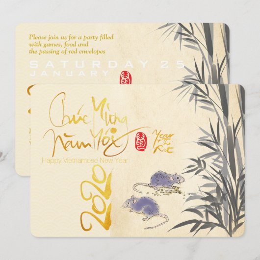 Twee Ratten Bamboe Vietnamees Nieuwjaar 2020 PHFC Save The Date (Voorkant / Achterkant)