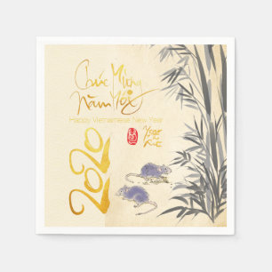 Twee Ratten Bamboe Vietnamees Nieuwjaar 2020 PN Servet