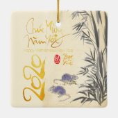 Twee Ratten Bamboe Vietnamees Nieuwjaar 2020 SqCO Keramisch Ornament (Achterkant)