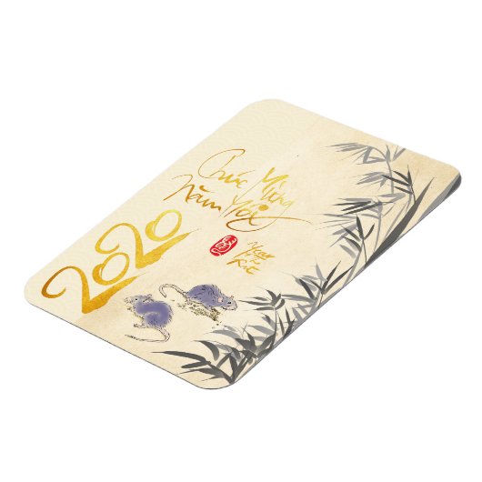 Twee Ratten Bamboe Vietnamees Nieuwjaar 2020 VFM Magneet (Linkerzijde)