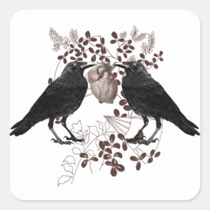 Twee Ravens en Hart Vierkante Sticker