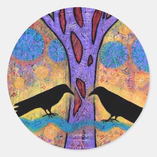 Twee Ravens zitten en denken na over levenssticker Ronde Sticker (Voorkant)