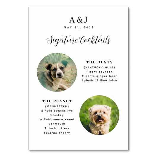 Twee Recept en Foto's Trouwhandtekening Drink Menu Kaart (Voorkant)