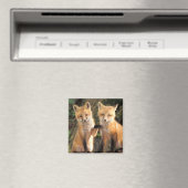 Twee Red Fox Pups voor hun Den Haag Magneet (Insitu (Vaatwasser))