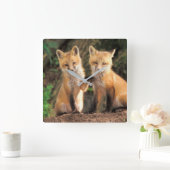 Twee Red Fox Pups voor hun Den Haag Vierkante Klok (Huis)