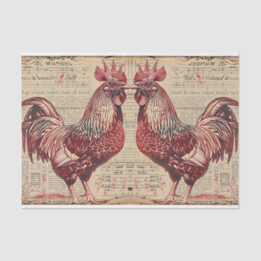 Twee Red Rooster Kippen Landbouwgrond Decoupage Tissuepapier (Voorkant)