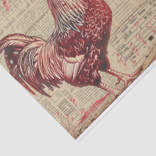 Twee Red Rooster Kippen Landbouwgrond Decoupage Tissuepapier (Detail)