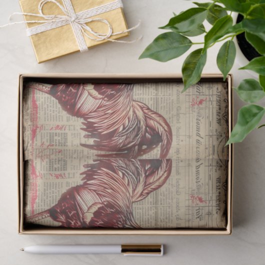 Twee Red Rooster Kippen Landbouwgrond Decoupage Tissuepapier (Geschenk)
